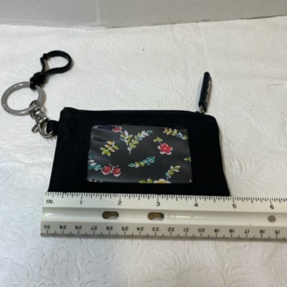 Very Bradley Black Canvas Floral Zip ID Wallet Change Purse w/Clasps - Picture 5 of 10